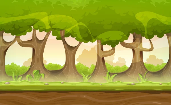 Árboles forestales sin costura y setos paisaje para el juego Ui — Vector de stock