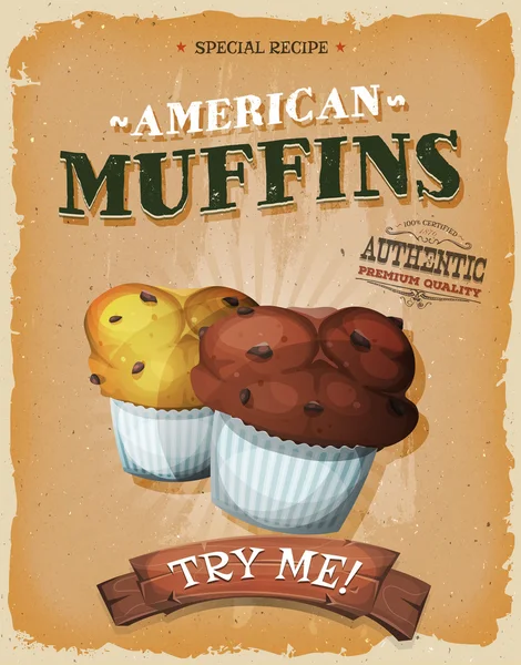 Grunge és Vintage amerikai Muffin poszter — Stock Vector