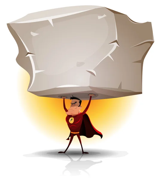 Superhero Holding Heavy Big Boulder — Stock Vector