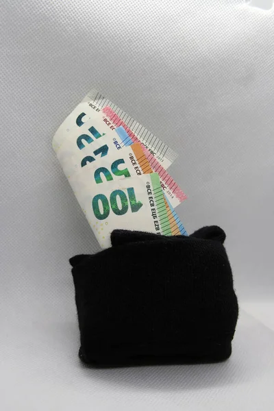 Geld Einer Socke Euro Der Socke Bausparen — Stockfoto