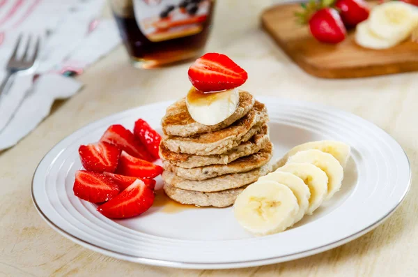 Healthy Banana Oatmeal Pancakes for a breakfast. Selective focus