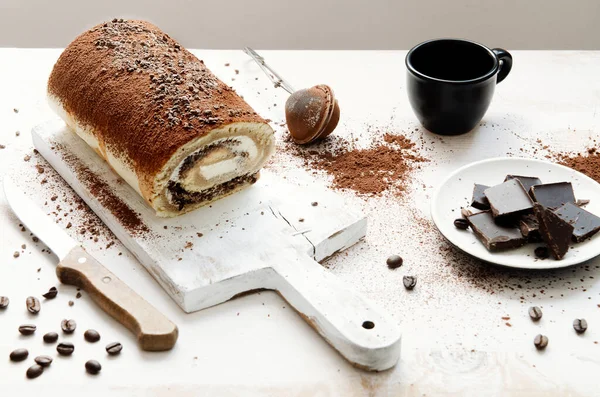 Tiramisú Ish Chiffon Swiss Roll Rollo Pastel Gasa —  Fotos de Stock