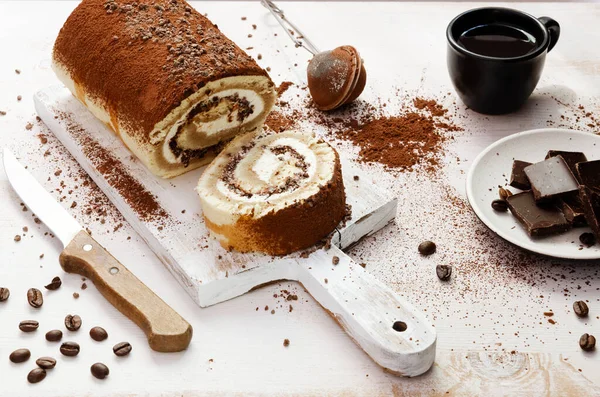 Tiramisu Achtige Chiffon Swiss Roll Chiffon Cake Roll — Stockfoto
