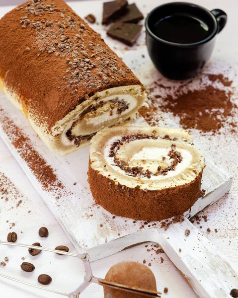 Tiramisu Ish Chiffon Swiss Roll Chiffon Pasta Yuvarlaması — Stok fotoğraf