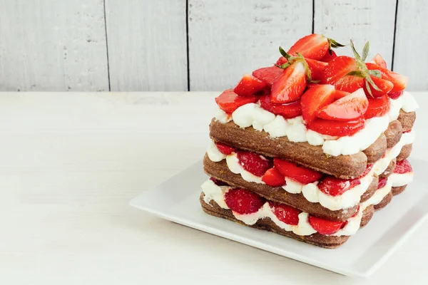 Strawberries-and-Cream Stack Cake. Strawberry tiramisu with mascarpone.