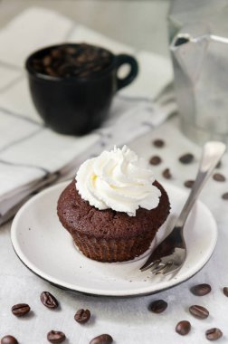 Double Chocolate Espresso Muffins with whipped cream