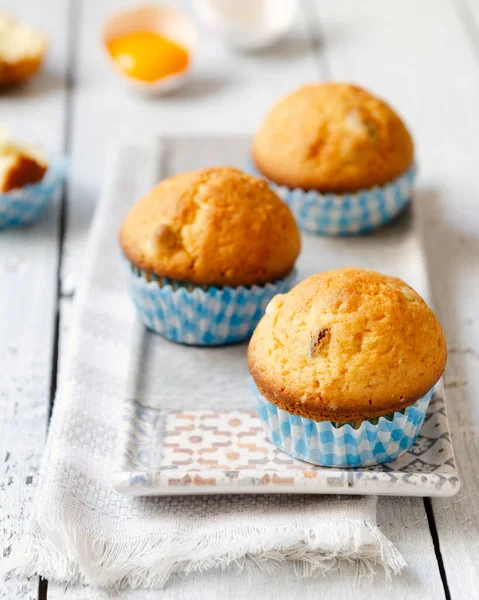 Muffins Caseros Clásicos Yema Huevo Muffin Saludable Enfoque Selectivo —  Fotos de Stock