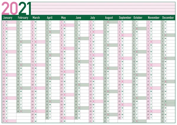 Großer Wallpaper Kalender Und Planung Für 2021 Englische Version Business — Stockvektor