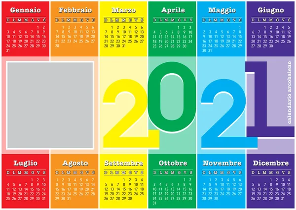 カレンダー2021虹色の縦縞で 新しいあなたがより良くなることを願っています イタリア語 — ストックベクタ
