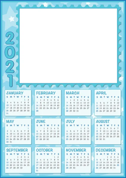 Календар Хлопчика 2021 Великою Порожньою Фоторамкою — стоковий вектор
