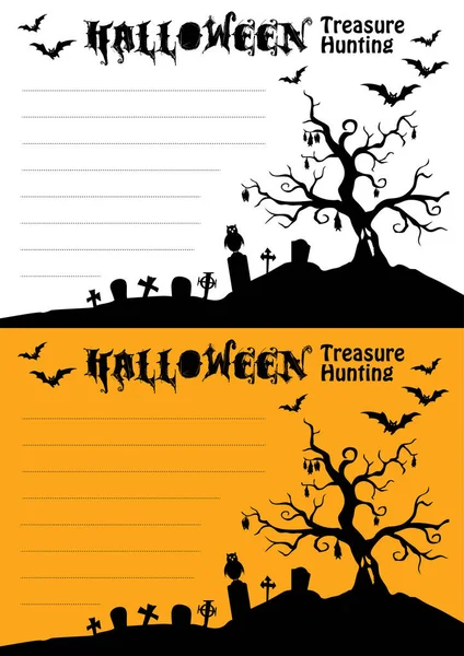 Diseño Para Halloween Home Party Treasure Hunting Card Con Líneas — Vector de stock