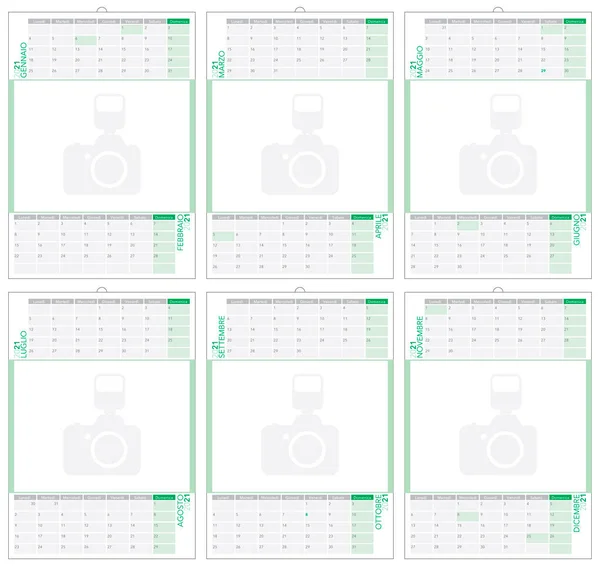 Kalender 2021 Mit Doppelmonat Auf Einer Seite Großem Fotorahmen Und — Stockvektor