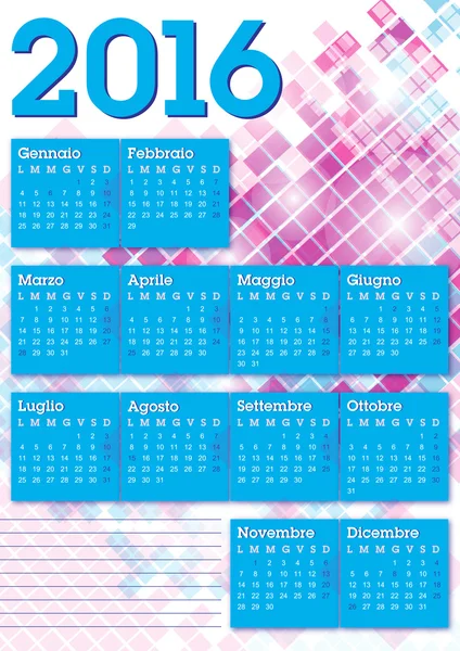 2016 cuadrados gráficos calendario italiano — Vector de stock