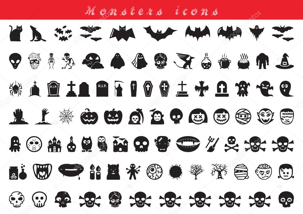 monsters icons in black