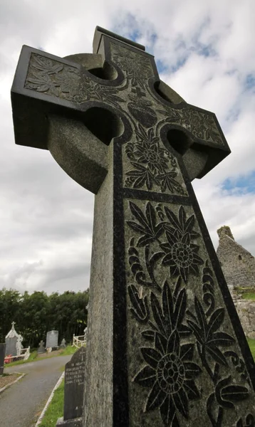 Keltisk kors ved Quin Abbey - Stock-foto