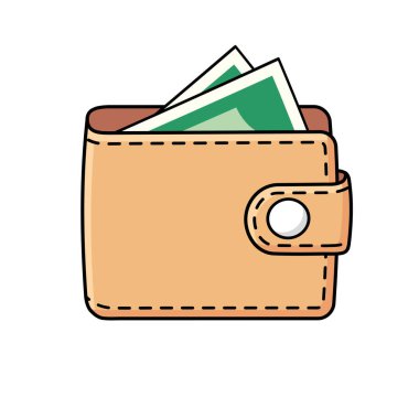 Para ile cüzdan izole çizgi film vektör simgesi.