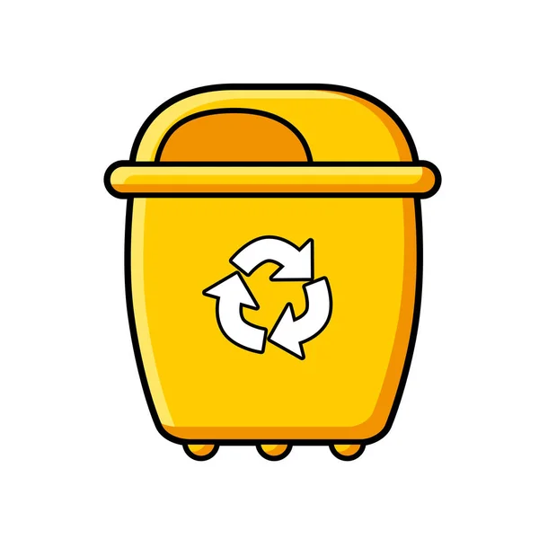 Gelbe Tonne Mit Müllrecycling Symbol Isoliert — Stockvektor