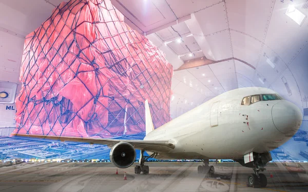 Double exposure of air cargo freighter — Stock Photo, Image