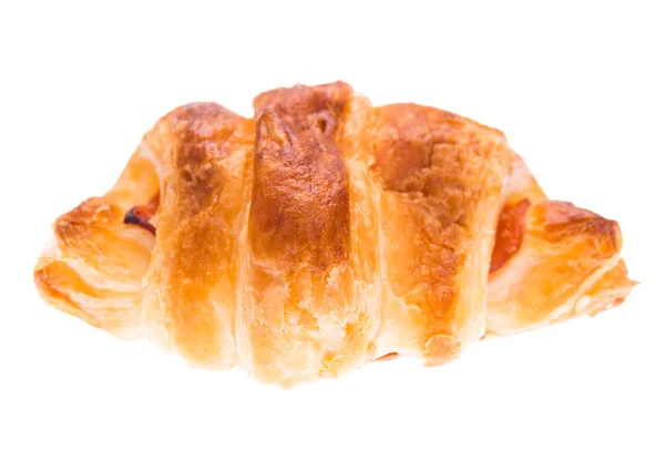 Čerstvý croissant se šunkou na bílém pozadí — Stock fotografie