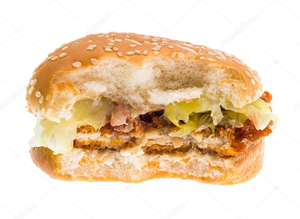 bitten burger isolated on white background