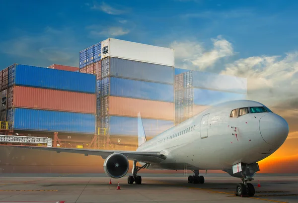 double exposure of air cargo freighter and cargo ship