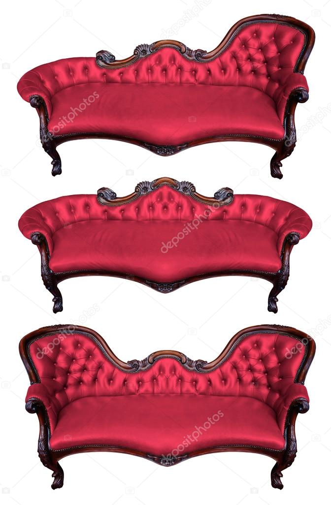 Set of red leather armchair isolated on white