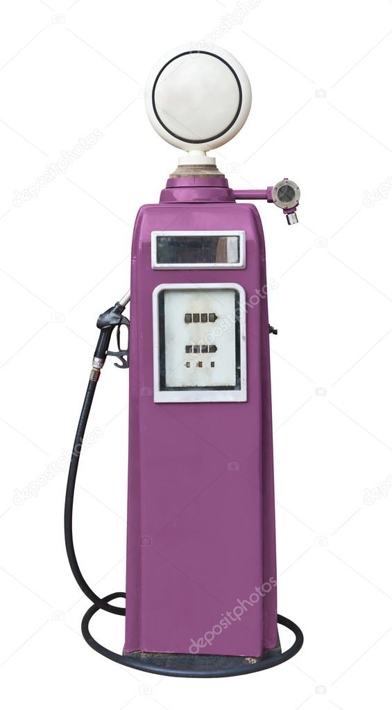 Antique purple gas pump on white with clipping path