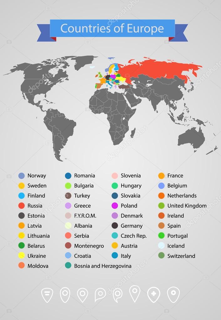 world map infographic template countries of europe stock vector