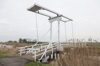 Hollanda Amsterdam yakınındaki eski beyaz asma köprü