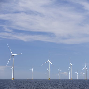 Rüzgar türbinleri IJsselmeer su flevoland sahiline 