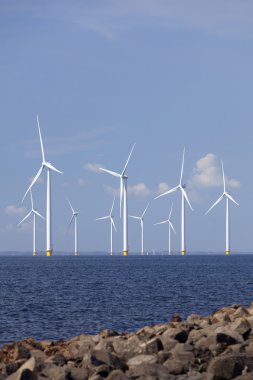 Rüzgar türbinleri IJsselmeer su flevoland sahiline 