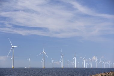 Rüzgar türbinleri IJsselmeer su flevoland sahiline 