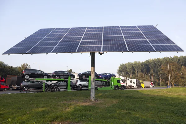 Solar panel on truck stop near belgian motorway — Stock Photo, Image