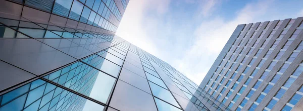 Glass Facades Modern Office Buildings Reflection Blue Sky Clouds — Stock Photo, Image