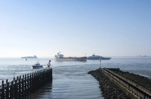 Hollanda Limana Dönen Vlissingen Pilot Teknesi Yakınlarında Kalabalık Batılı Gemiler — Stok fotoğraf