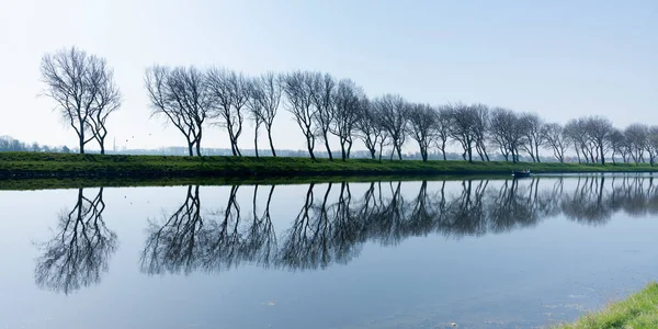 Trees reflected in water of canal near middelburg in dutch province of zeeland — Stock Photo, Image