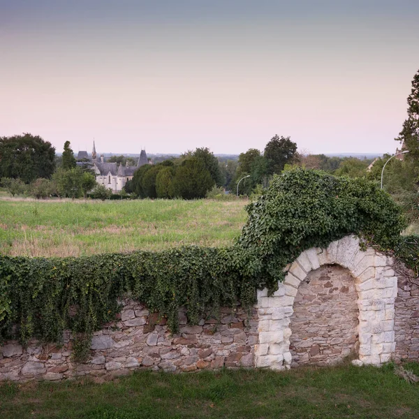 Mura in pietra e castello lontano vicino alla Loira in Francia — Foto Stock
