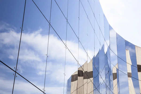 Glass panes on facade of trade building — Stock Photo, Image