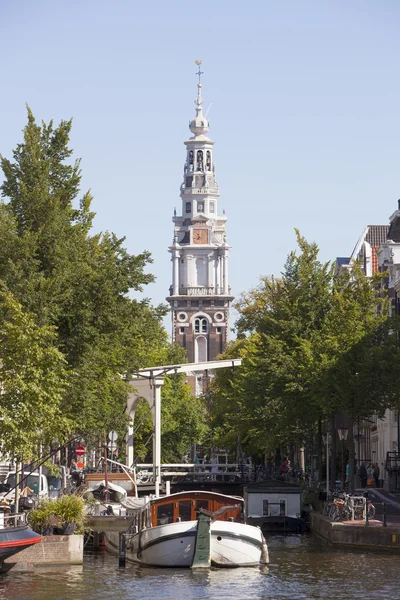 Zuiderkerk και σκάφη στο Άμστερνταμ — Φωτογραφία Αρχείου