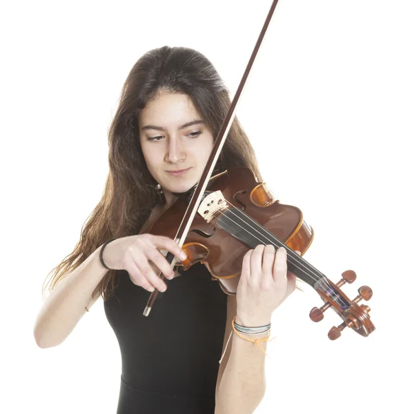 Teenage girl plays violin in studio — Stock Photo, Image