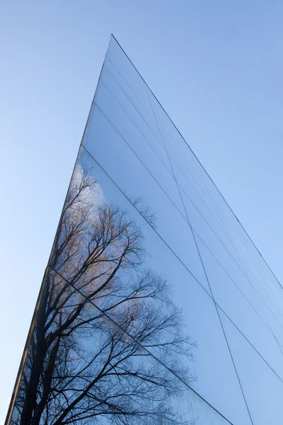 Fachada de vidrio y reflejo de los árboles — Foto de Stock