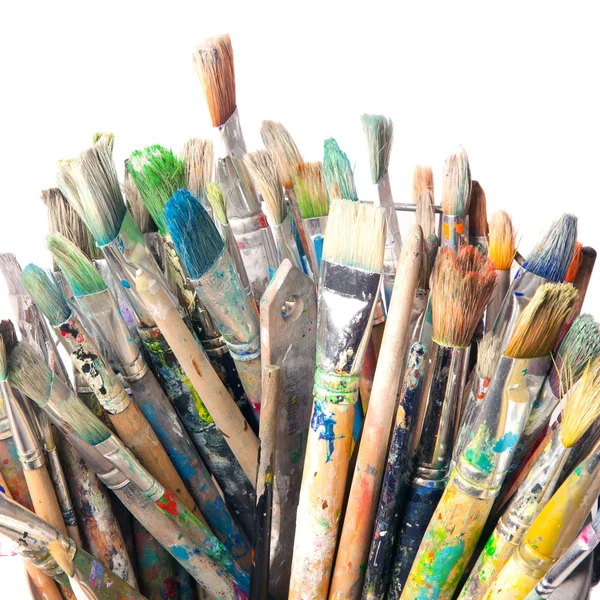Many used paintbrush — стоковое фото