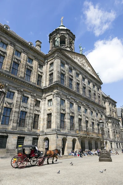 Caballo y carruaje frente al palacio real Amsterdam —  Fotos de Stock