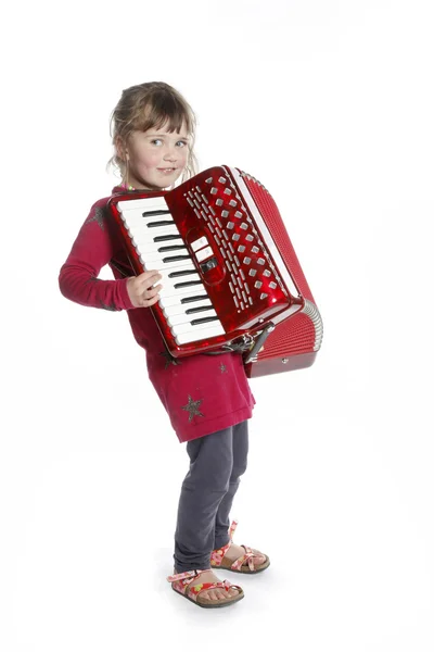 Sangat muda gadis dengan akordeon di studio — Stok Foto