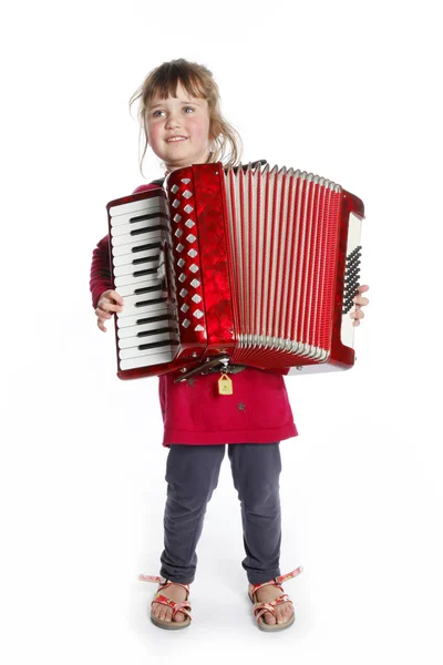 Very young girl with accordion in studio — Stock Photo, Image
