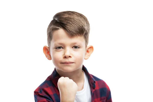 Niño Años Muestra Puño Primer Plano Aislado Sobre Fondo Blanco — Foto de Stock