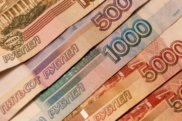 Rosyjskie Banknoty Różnych Nominałach Nominałach 5000 1000 500 100 — Zdjęcie stockowe