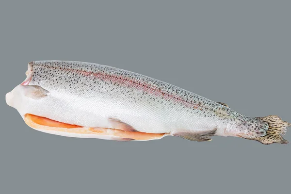 Roh Frischer Großer Kopfloser Fisch Vereinzelt Auf Grauem Hintergrund — Stockfoto