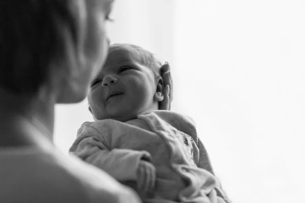 Young Mother Holds Newborn Baby Her Arms Love Tenderness Black — Stock Fotó