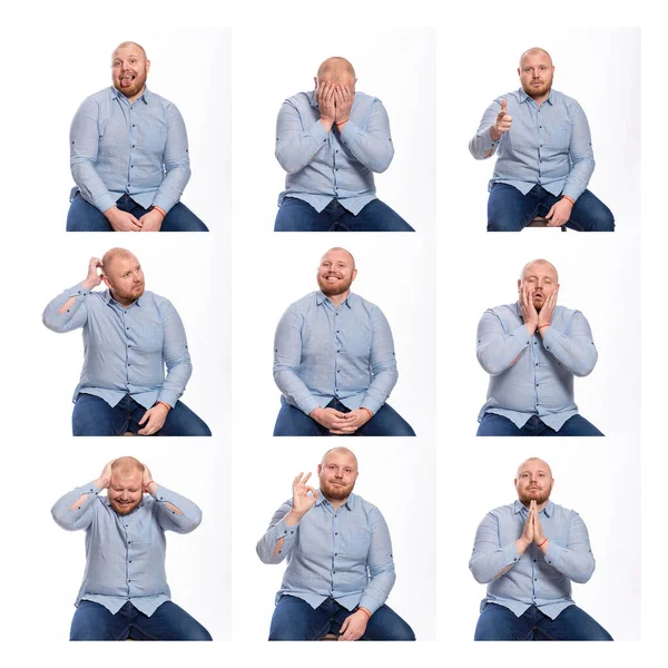 Zestaw Emocjonalnych Obrazów Mężczyzny Średnim Wieku Białe Tło Format Kwadratowy — Zdjęcie stockowe